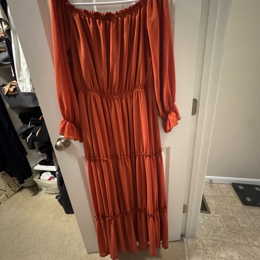 Baltic Born Off-Shoulder Long Sleeve Dress in Rust